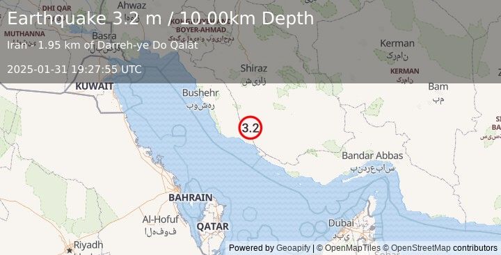 Earthquake SOUTHERN IRAN (3.2 m) (2025-01-31 19:27:55 UTC)