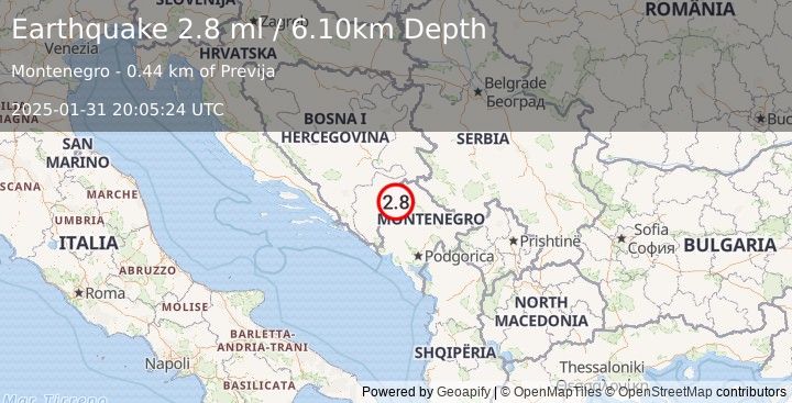 Earthquake BOSNIA AND HERZEGOVINA (2.8 ml) (2025-01-31 20:05:27 UTC)