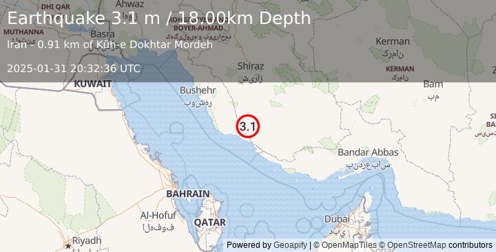 Earthquake SOUTHERN IRAN (3.1 m) (2025-01-31 20:32:36 UTC)