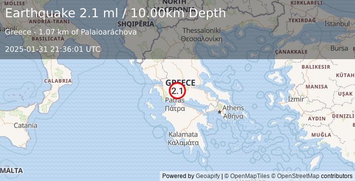 Earthquake GREECE (2.1 ml) (2025-01-31 21:36:01 UTC)