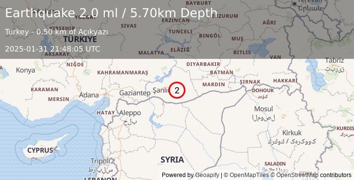 Earthquake EASTERN TURKEY (2.0 ml) (2025-01-31 21:48:05 UTC)