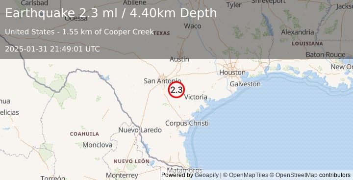 Earthquake SOUTHERN TEXAS (2.3 ml) (2025-01-31 21:49:01 UTC)