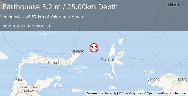 Earthquake MOLUCCA SEA (3.2 m) (2025-02-01 00:59:06 UTC)