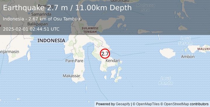 Earthquake SULAWESI, INDONESIA (2.7 m) (2025-02-01 02:44:51 UTC)