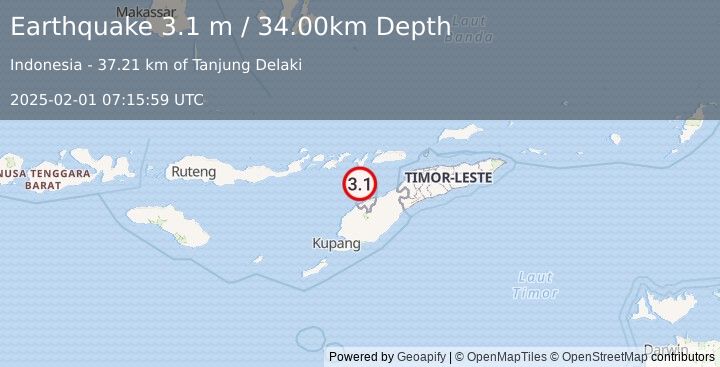 Earthquake KEPULAUAN ALOR, INDONESIA (3.1 m) (2025-02-01 07:15:59 UTC)