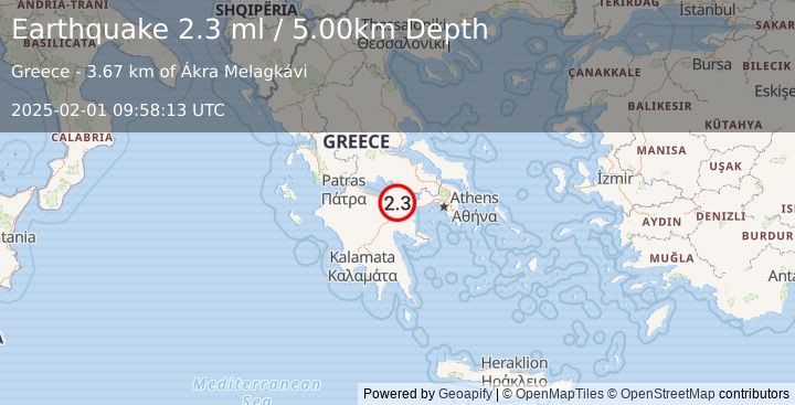 Earthquake GREECE (2.3 ml) (2025-02-01 09:58:13 UTC)