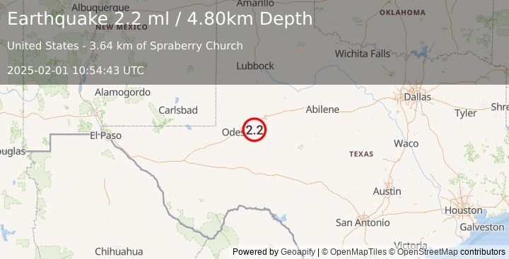 Earthquake WESTERN TEXAS (2.2 ml) (2025-02-01 10:54:43 UTC)