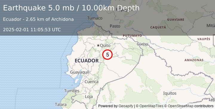 Earthquake ECUADOR (5.0 mb) (2025-02-01 11:05:53 UTC)