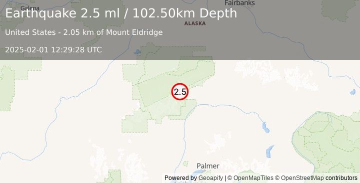 Earthquake CENTRAL ALASKA (2.5 ml) (2025-02-01 12:29:28 UTC)