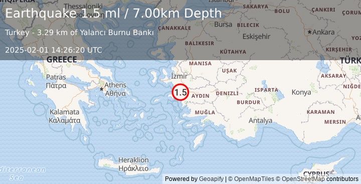 Earthquake WESTERN TURKEY (1.5 ml) (2025-02-01 14:26:20 UTC)