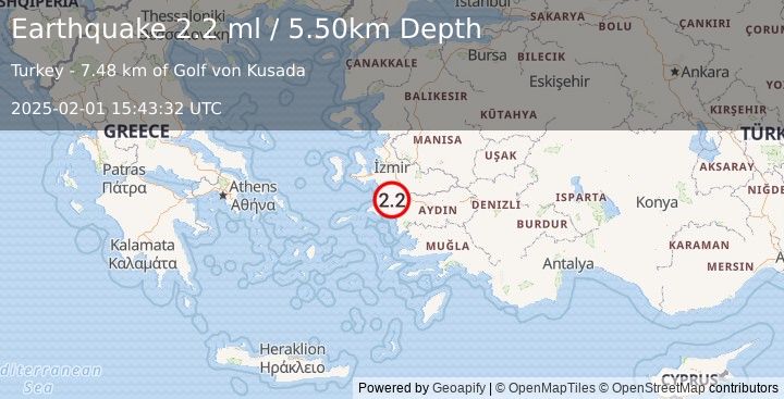 Earthquake WESTERN TURKEY (2.2 ml) (2025-02-01 15:43:32 UTC)