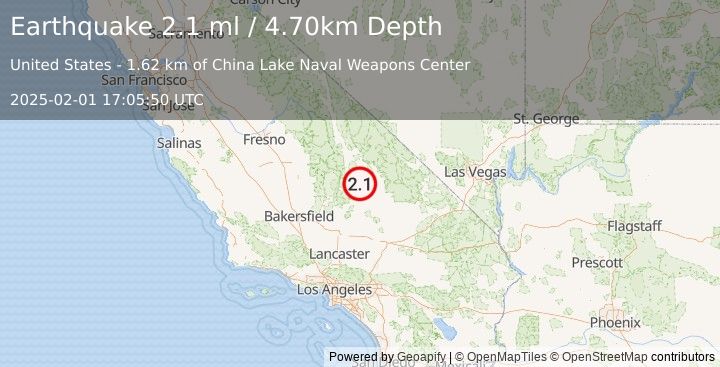 Earthquake CENTRAL CALIFORNIA (2.1 ml) (2025-02-01 17:05:50 UTC)