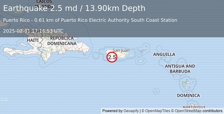 Earthquake PUERTO RICO (2.5 md) (2025-02-01 17:16:53 UTC)