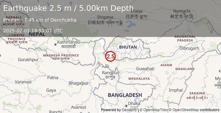 Earthquake INDIA-BANGLADESH BORDER REGION (2.5 m) (2025-02-01 19:51:07 UTC)