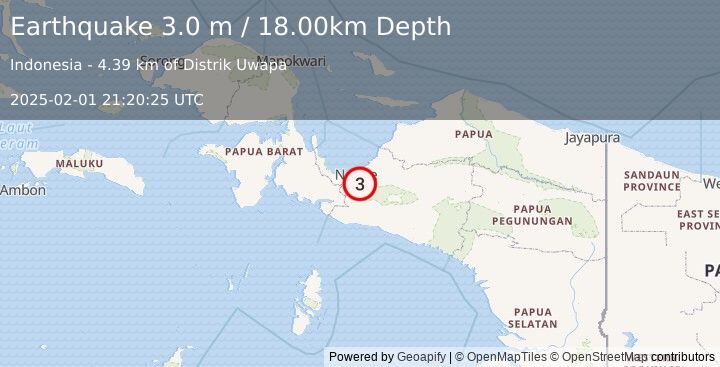 Earthquake PAPUA, INDONESIA (3.0 m) (2025-02-01 21:20:25 UTC)