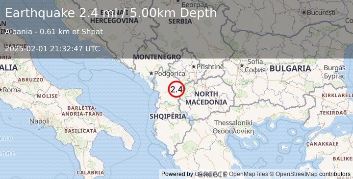 Earthquake ALBANIA (2.2 ml) (2025-02-01 21:32:48 UTC)