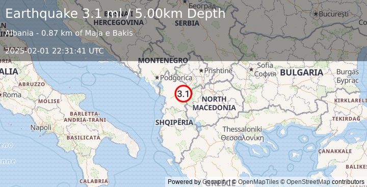 Earthquake ALBANIA (3.1 ml) (2025-02-01 22:31:42 UTC)