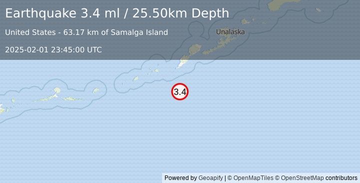 Earthquake FOX ISLANDS, ALEUTIAN ISLANDS (3.4 ml) (2025-02-01 23:45:00 UTC)