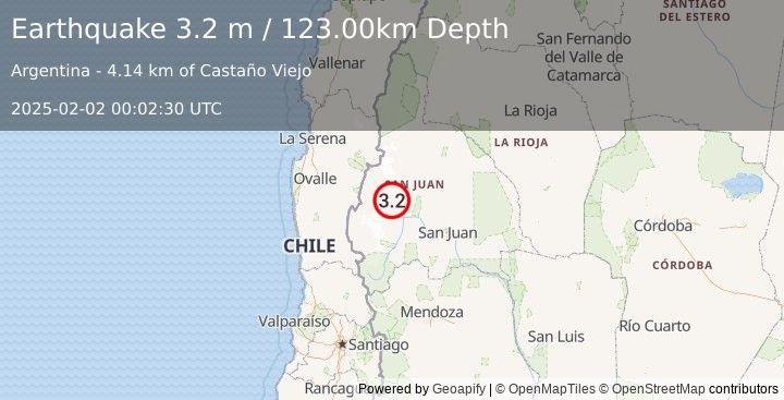 Earthquake SAN JUAN, ARGENTINA (3.2 m) (2025-02-02 00:02:30 UTC)