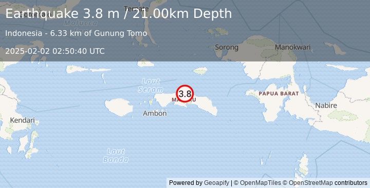 Earthquake SERAM, INDONESIA (3.8 m) (2025-02-02 02:50:40 UTC)