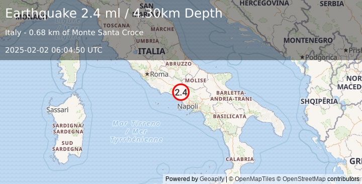 Earthquake SOUTHERN ITALY (2.4 ml) (2025-02-02 06:04:50 UTC)