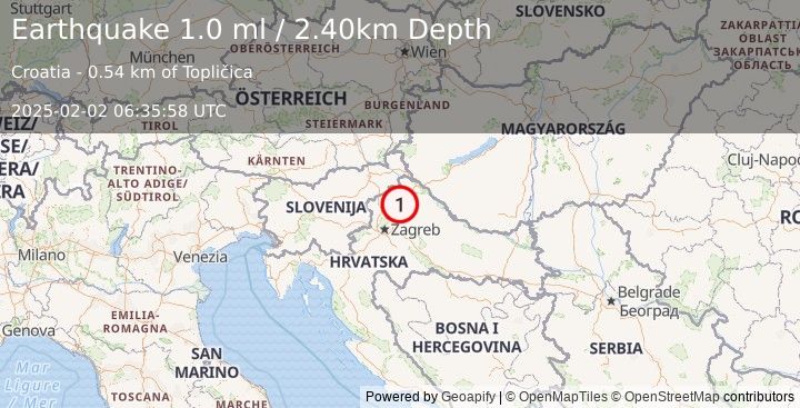 Earthquake CROATIA (1.0 ml) (2025-02-02 06:35:58 UTC)