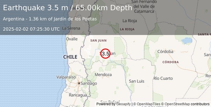 Earthquake SAN JUAN, ARGENTINA (3.5 m) (2025-02-02 07:25:30 UTC)