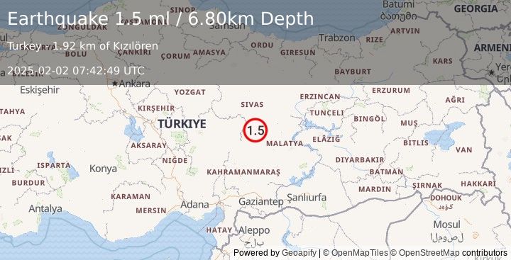 Earthquake CENTRAL TURKEY (1.5 ml) (2025-02-02 07:42:49 UTC)