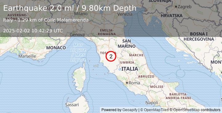 Earthquake CENTRAL ITALY (2.0 ml) (2025-02-02 10:42:29 UTC)