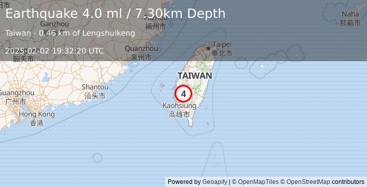 Earthquake TAIWAN (4.0 ml) (2025-02-02 19:32:20 UTC)