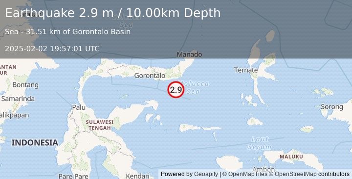 Earthquake MOLUCCA SEA (2.9 m) (2025-02-02 19:57:01 UTC)