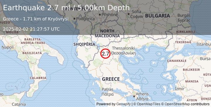 Earthquake GREECE (2.7 ml) (2025-02-02 21:27:57 UTC)