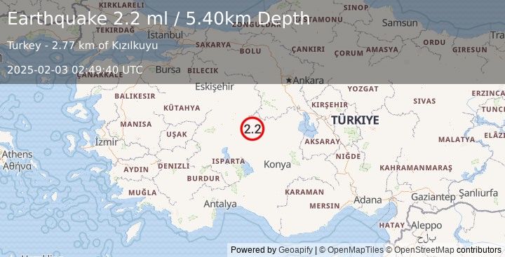 Earthquake WESTERN TURKEY (2.2 ml) (2025-02-03 02:49:40 UTC)