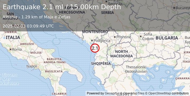 Earthquake ALBANIA (2.1 ml) (2025-02-03 03:09:49 UTC)