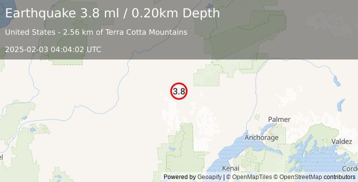 Earthquake CENTRAL ALASKA (3.8 ml) (2025-02-03 04:04:02 UTC)