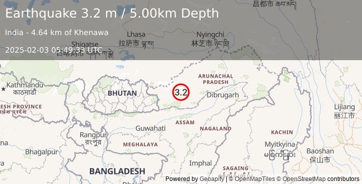 Earthquake ARUNACHAL PRADESH, INDIA (3.2 m) (2025-02-03 05:49:33 UTC)