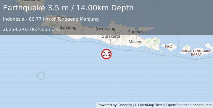 Earthquake JAVA, INDONESIA (3.5 m) (2025-02-03 06:43:55 UTC)