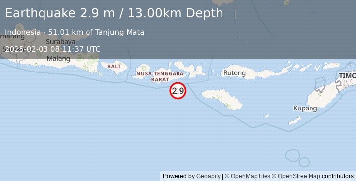 Earthquake SUMBAWA REGION, INDONESIA (2.9 m) (2025-02-03 08:11:37 UTC)