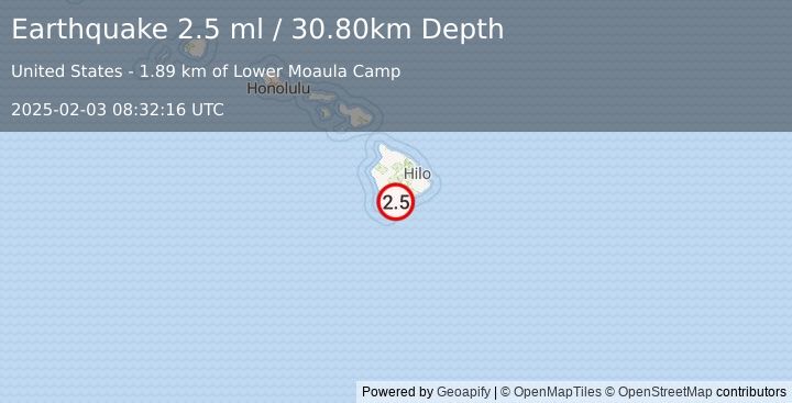 Earthquake ISLAND OF HAWAII, HAWAII (2.5 ml) (2025-02-03 08:32:16 UTC)