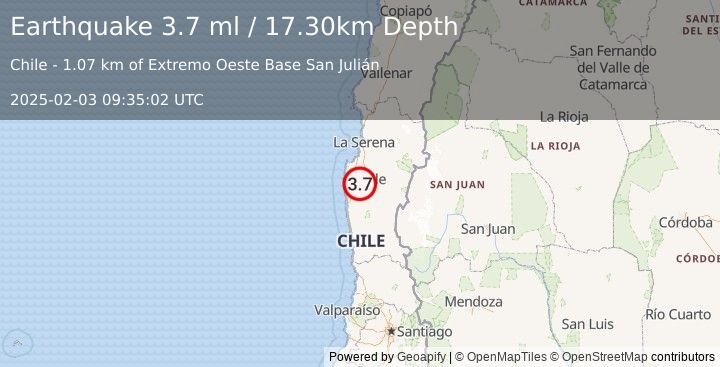 Earthquake COQUIMBO, CHILE (3.7 ml) (2025-02-03 09:35:02 UTC)