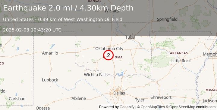 Earthquake OKLAHOMA (2.0 ml) (2025-02-03 10:43:20 UTC)