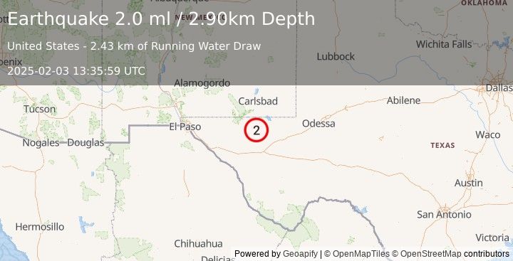 Earthquake WESTERN TEXAS (2.0 ml) (2025-02-03 13:35:59 UTC)