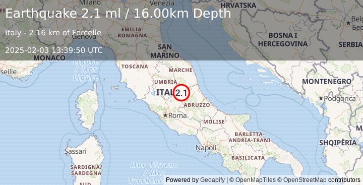 Earthquake CENTRAL ITALY (2.1 ml) (2025-02-03 13:39:50 UTC)