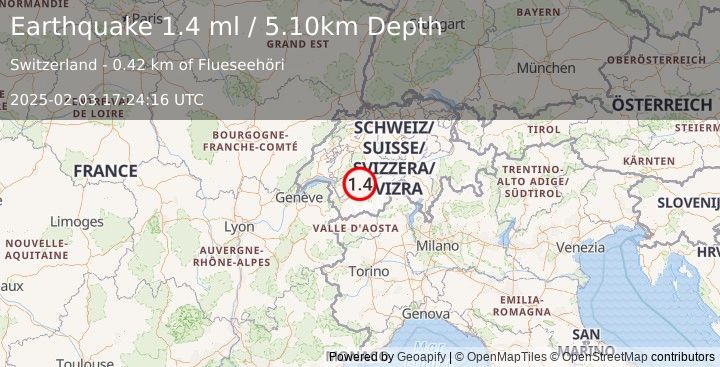 Earthquake SWITZERLAND (1.4 ml) (2025-02-03 17:24:16 UTC)