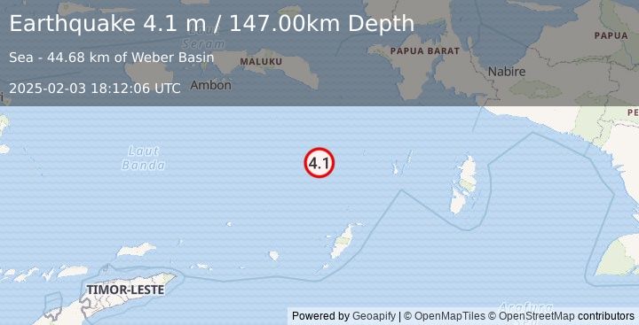 Earthquake BANDA SEA (4.1 m) (2025-02-03 18:12:06 UTC)