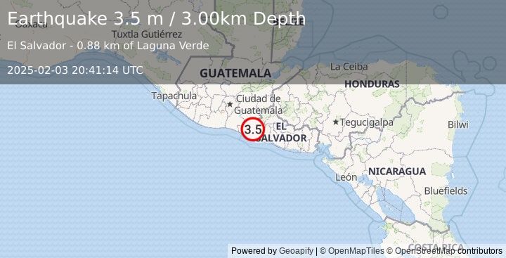 Earthquake EL SALVADOR (3.5 m) (2025-02-03 20:41:14 UTC)