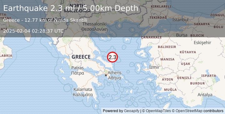 Earthquake AEGEAN SEA (2.3 ml) (2025-02-04 02:28:37 UTC)