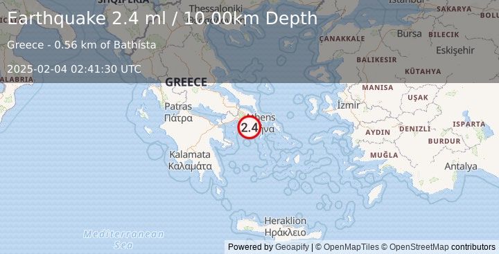 Earthquake SOUTHERN GREECE (2.4 ml) (2025-02-04 02:41:30 UTC)