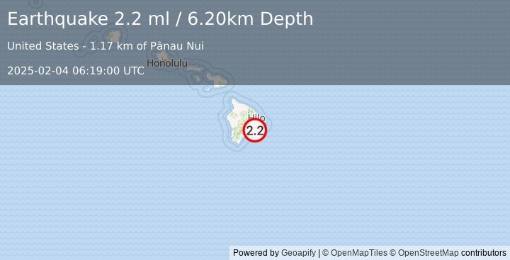 Earthquake ISLAND OF HAWAII, HAWAII (2.2 ml) (2025-02-04 06:19:00 UTC)