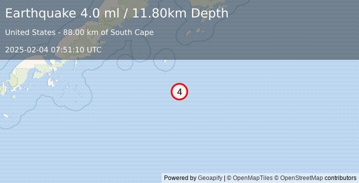 Earthquake SOUTH OF ALASKA (4.0 ml) (2025-02-04 07:51:10 UTC)